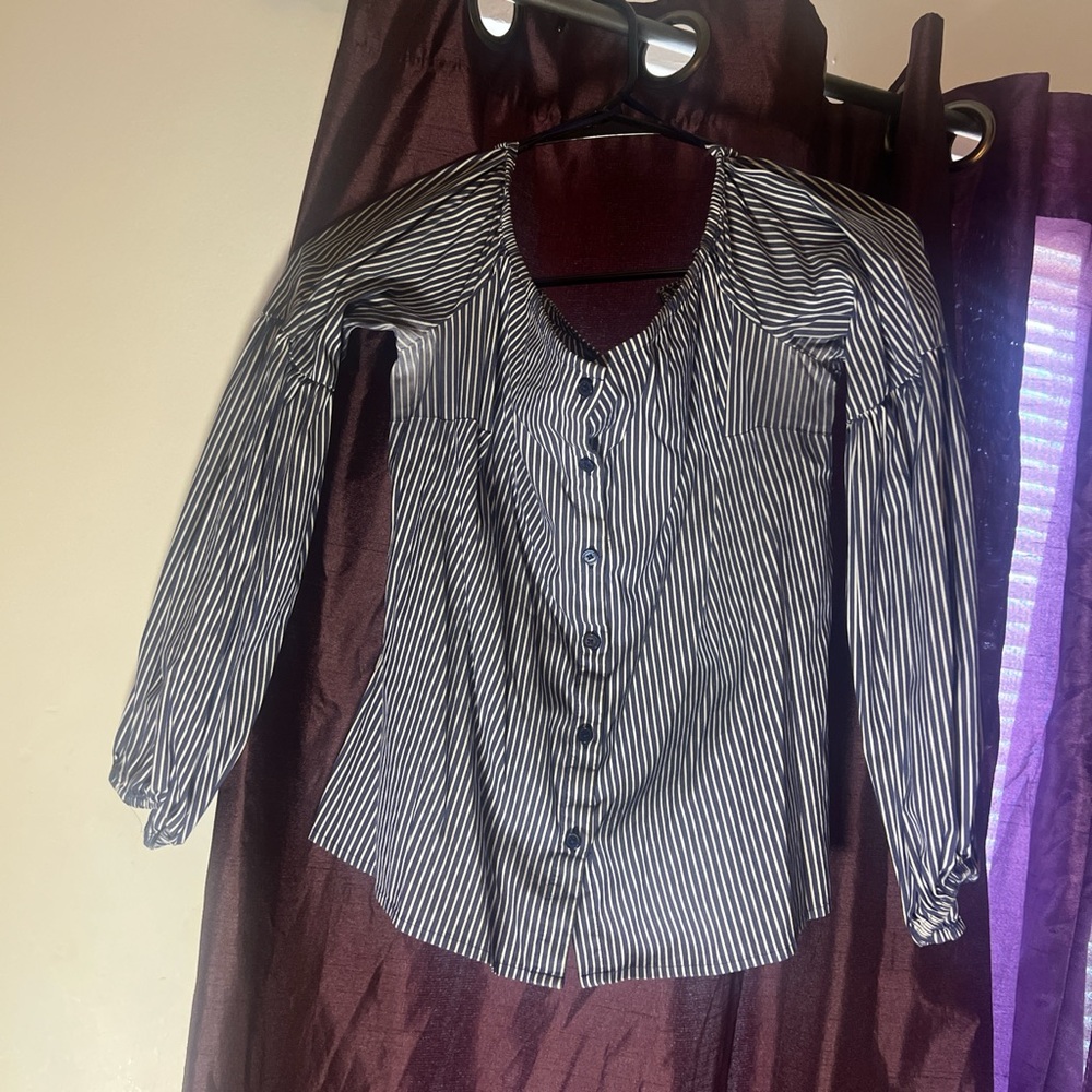 Express Black and White Striped Button Down Shirt